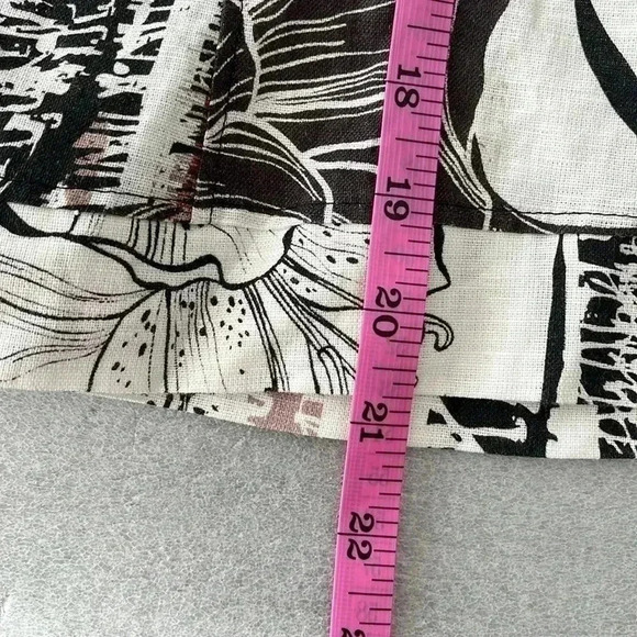 [Size4]Maloka Linen Blend  Button Down Black Lily Sketch Art light Jacket/Blouse - Picture 10 of 11